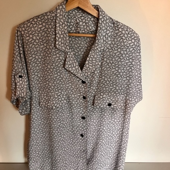 Vintage Oversized padded blouse with black and white patterns - Picture 1 of 4